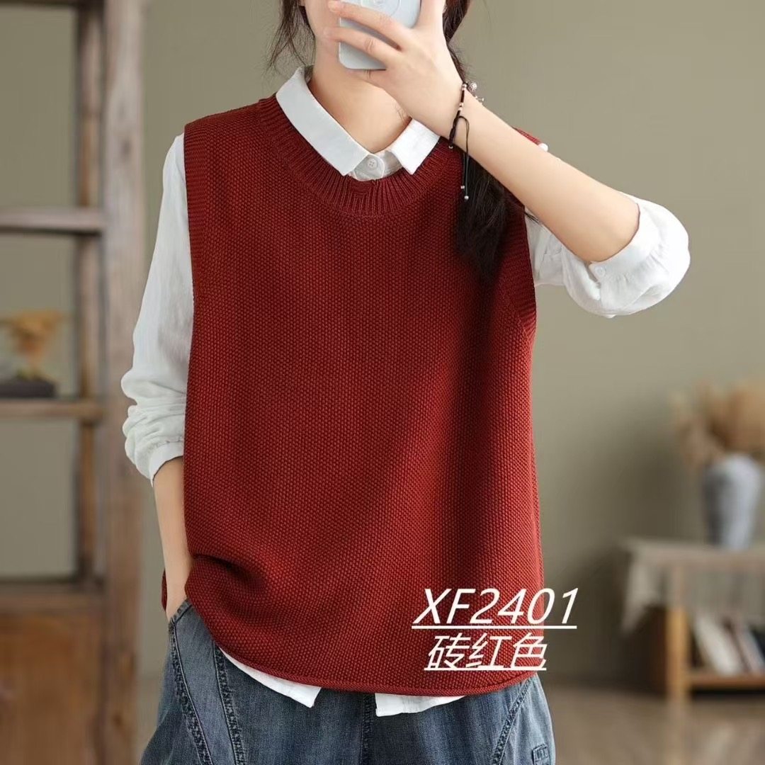 秋季棉线针织马甲2025新款休闲复古文艺圆领气质百搭无袖坎肩背心