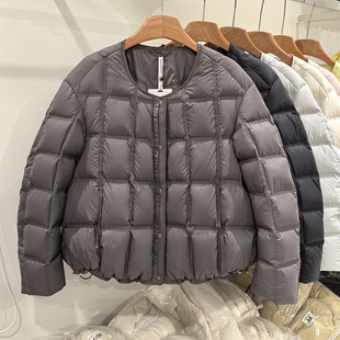 气质外套轻薄圆领方格羽绒服女短款2025冬季宽松显瘦白鸭绒保暖潮