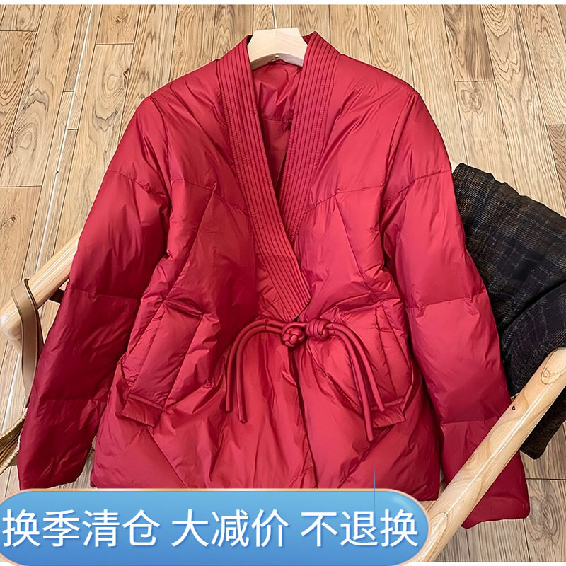 文艺休闲白鸭绒V领保暖大气外套