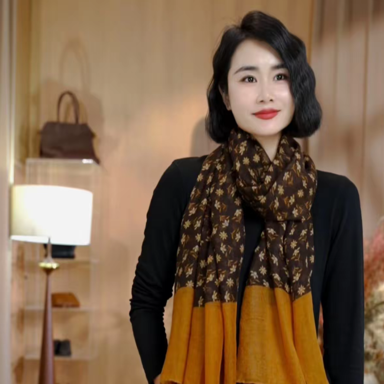 文艺女款围巾时尚百搭印花气质中长款优雅休闲秋冬文艺女洋气经典