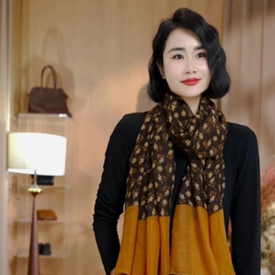 文艺女款围巾时尚百搭印花气质中长款优雅休闲秋冬文艺女洋气经典