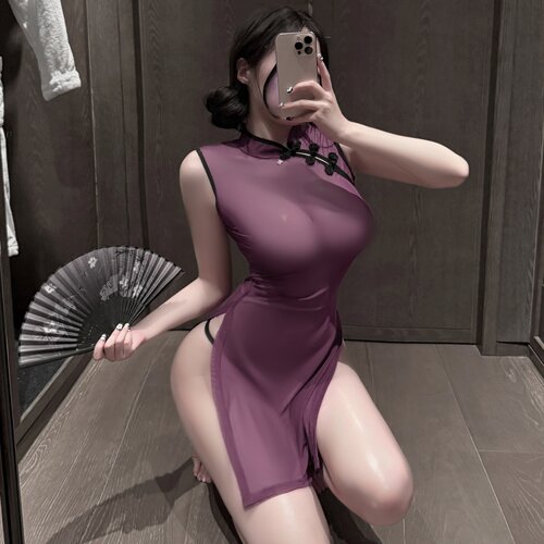 独特绝美睡裙约会战袍全透明旗袍
