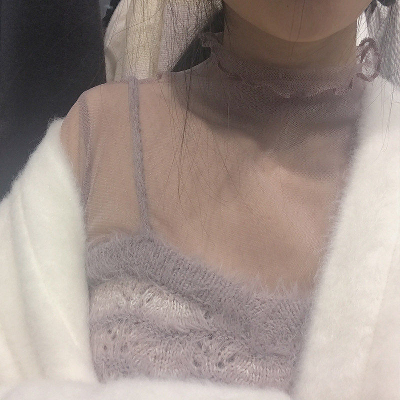 网纱蕾丝夏季新款叠穿打底衫女薄款高领纱衣内搭防晒长袖洋气上衣