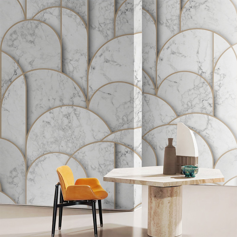墙酷 现代简约白色大理石纹理轻奢墙纸客厅餐厅玄关背景壁画 石林