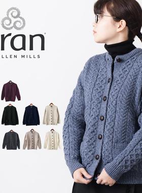 日本代购爱尔兰制ARAN纯美利奴羊毛针织开衫WOOLLEN MILLS女款