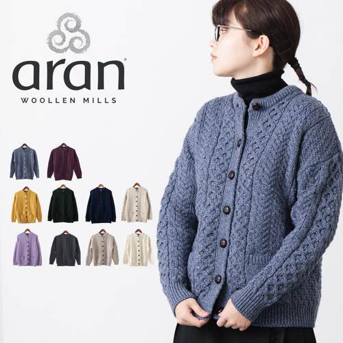 日本代购爱尔兰制ARAN纯美利奴羊毛针织开衫WOOLLEN MILLS女款