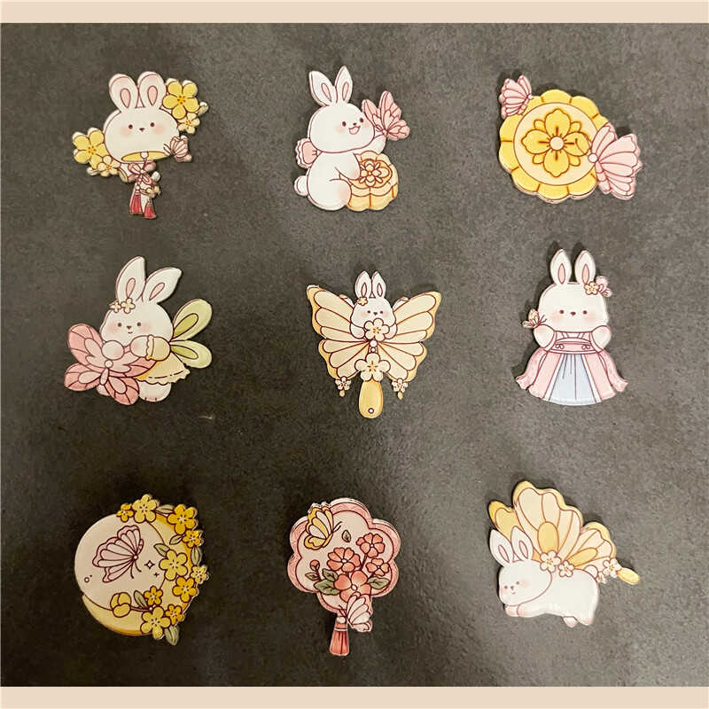 可爱装饰花朵玉兔扇子古风吸铁石