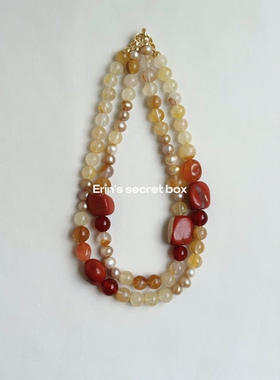 原创设计黄胶花水晶项链女小众设计感轻奢黄色双层可拆卸项链