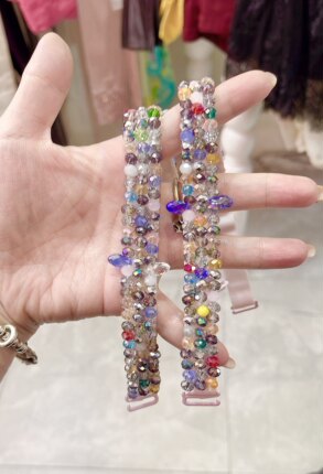 欧洲站 粉色重工钉珠三排奢华肩带