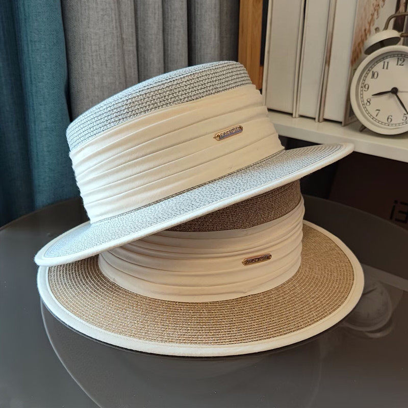 轻奢设计时尚法式平顶平沿遮阳草帽女时海边度假太阳帽礼帽春夏