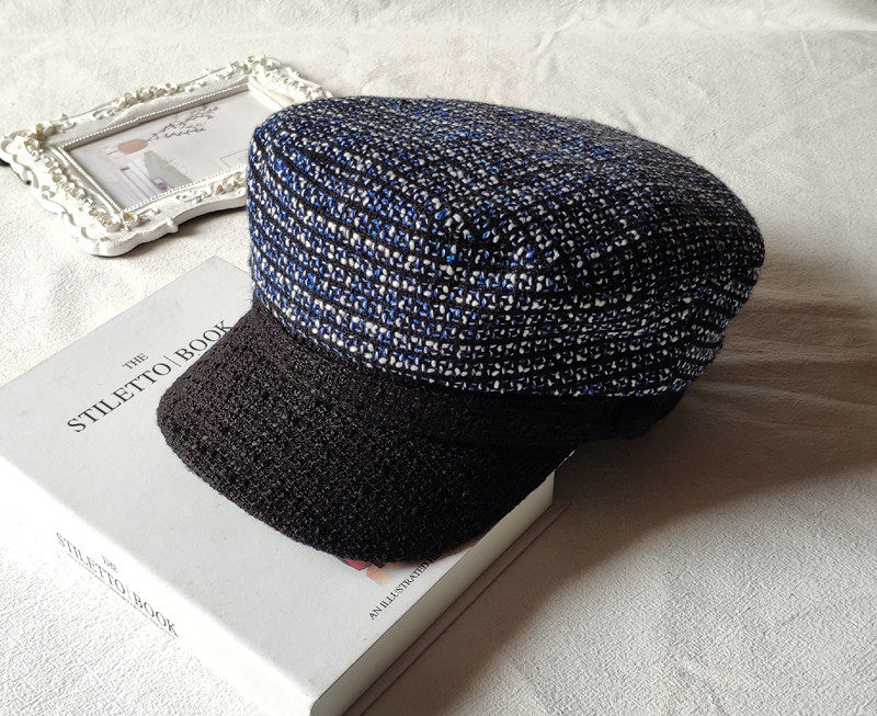 帽子女秋冬日本新款粗花呢复古海军帽百搭鸭舌帽欧美报童帽显脸小