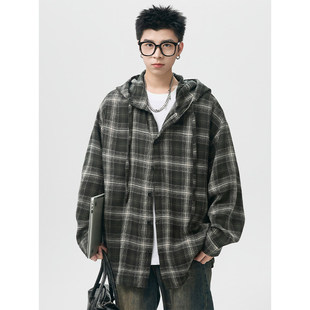 狙击蝴蝶周柯宇李雾陈妍希岑矜同款百搭格子连帽衬衣大码长袖衬衫