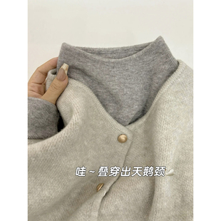 韩版简约宽松圆领马甲开衫上衣女秋冬慵懒时尚立领毛衣打底衫百搭