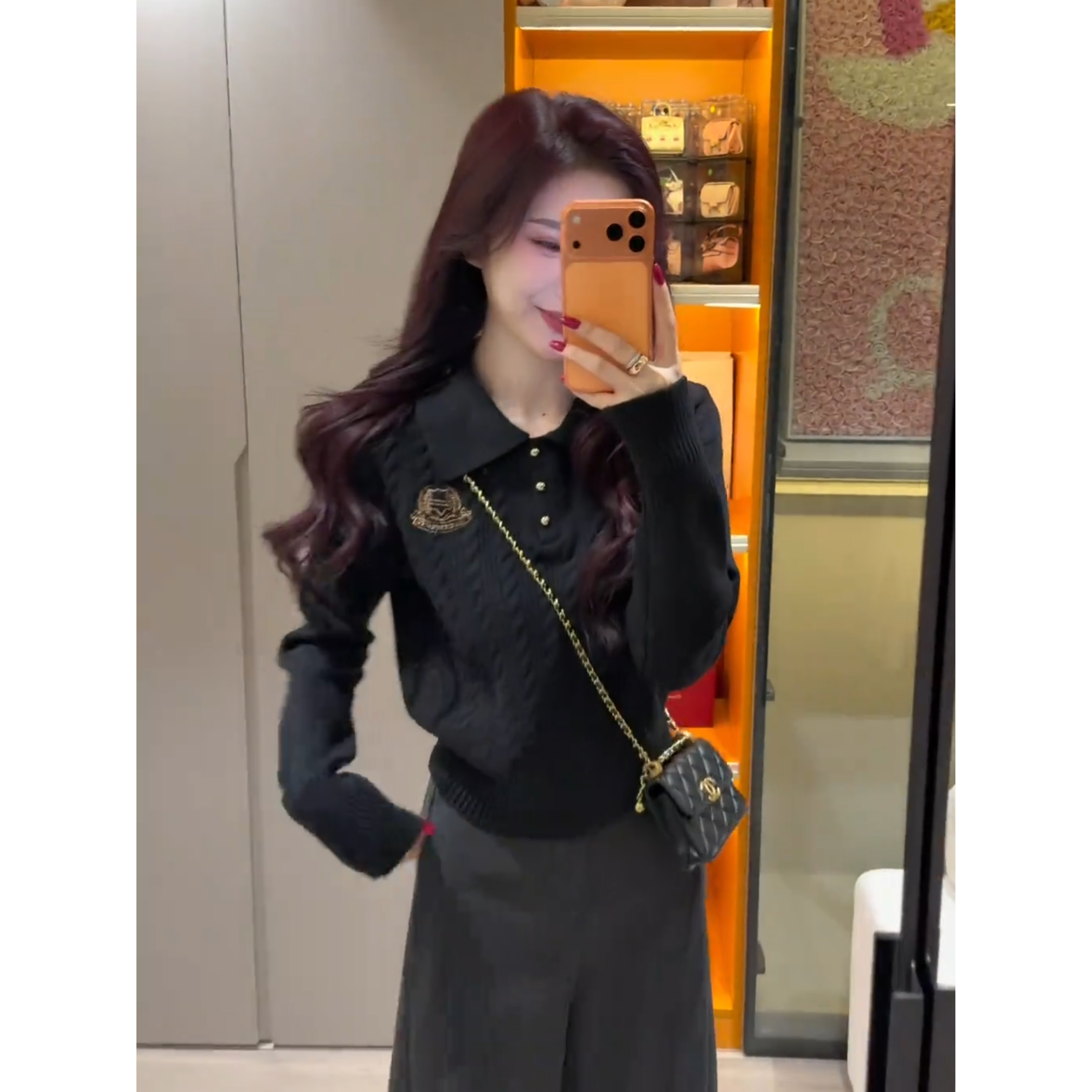 甜美减龄麻花刺绣polo领套头长袖针织毛衣女秋冬季打底衫内搭上衣