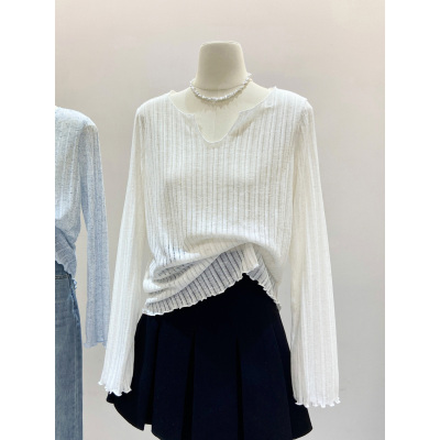 薄款长袖木耳边设计防晒罩衫女