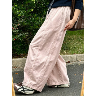 大码高腰工装阔腿裤女夏季薄款宽松显瘦休闲长裤慵懒松弛感弯刀裤