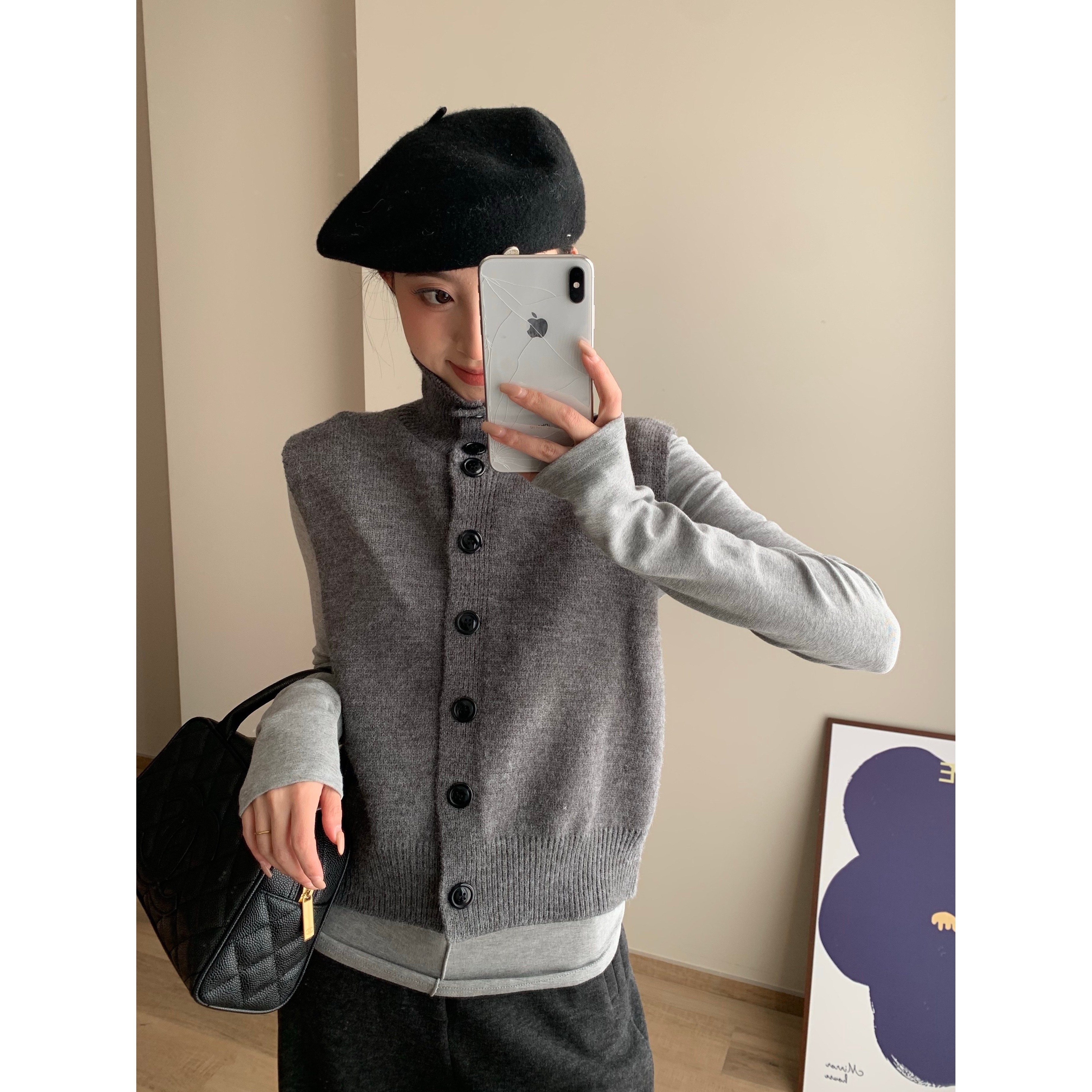 双面穿麻花高领无袖针织上衣女春秋冬季慵懒坎肩纽扣毛衣马甲开衫