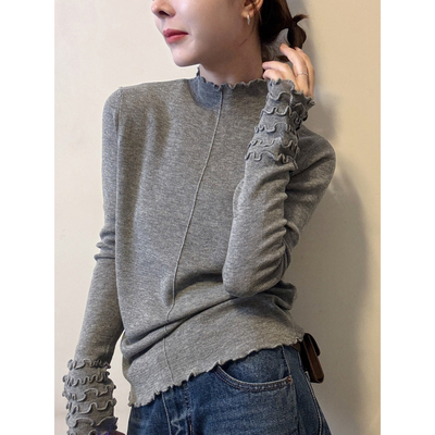气质减龄氛围感木耳边半高领毛衣