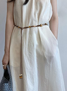 波西米亚民族风编织腰带女新中式串珠配裙子衬衫腰链复古配饰腰绳