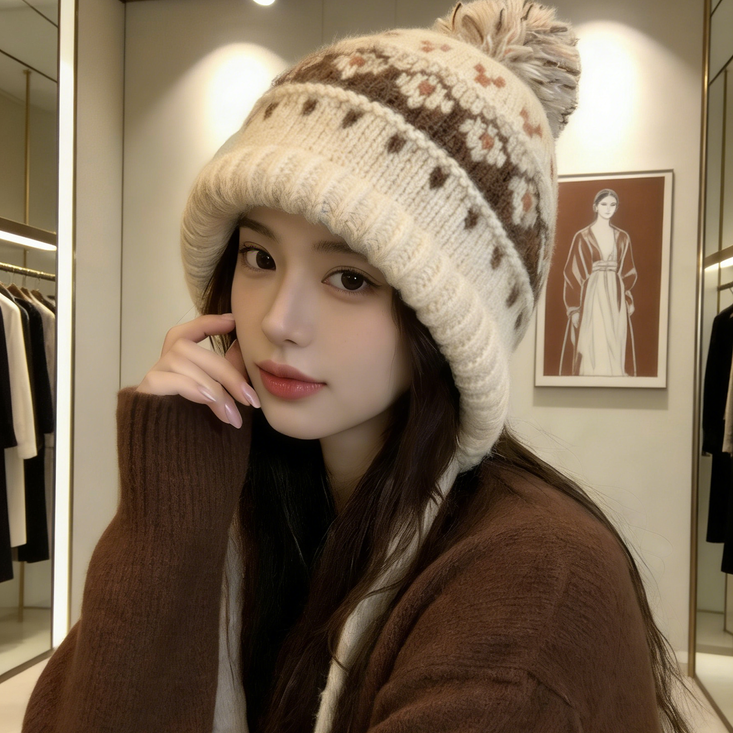 费尔岛风提花毛线帽女冬季加绒加厚保暖护耳包头帽显脸小冷帽潮流,服饰配件/皮带/帽子/围巾,帽子,淘宝优惠券,粉丝福利购,淘宝优惠卷