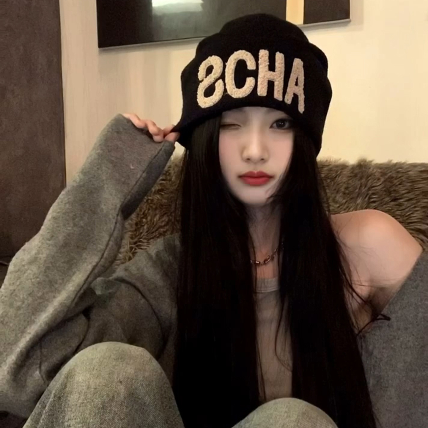 黑色针织帽子女秋冬新款韩版氛围感百搭毛线帽保暖护耳包头冷帽潮