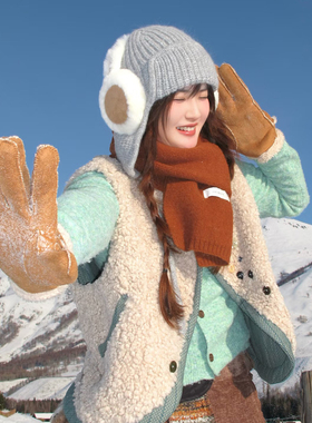 针织毛线帽子护耳帽2025新款冬保暖加厚包头帽雪天出行潮可爱冬季