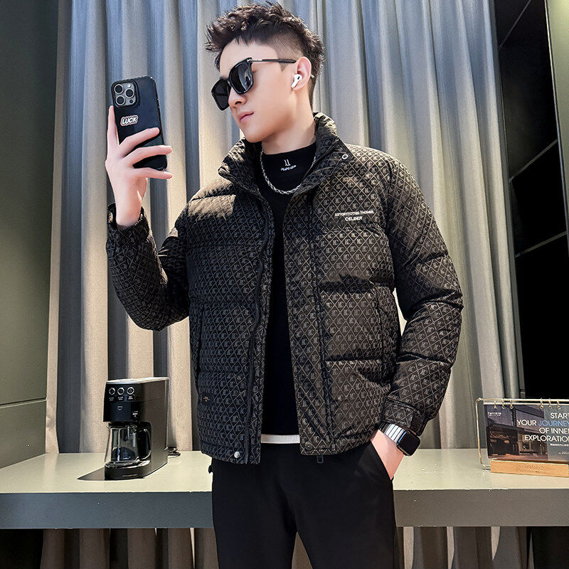 冬季潮牌小码羽绒服男矮个子S号XS码修身立领痞帅短款保暖外套155