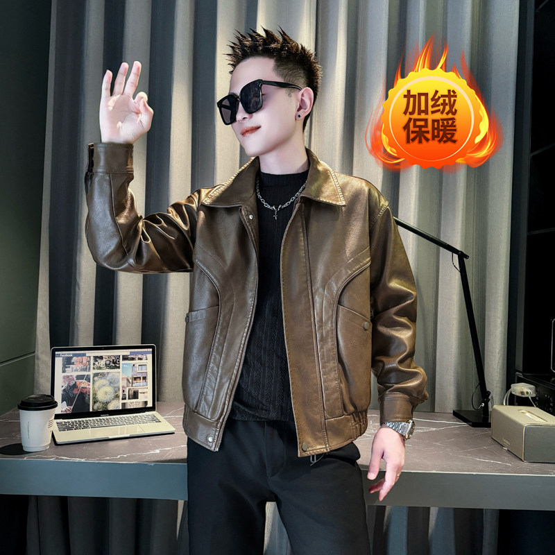 小码男装秋冬季加绒皮衣外套矮个子XS码S号加厚保暖皮夹克上衣160