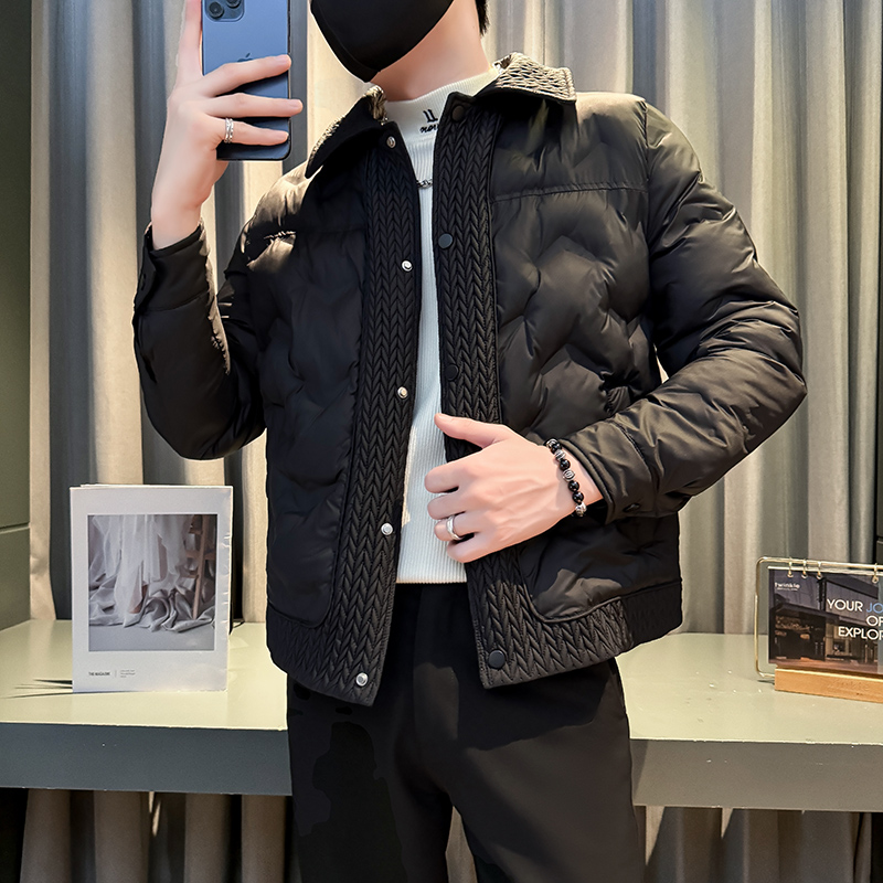 冬季加小码翻领夹棉夹克男矮个子XS码S号潮流加棉外套修身棉衣160