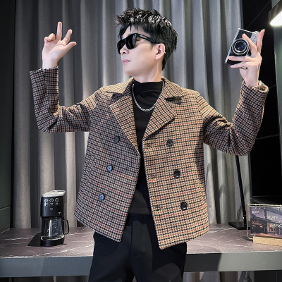 小码男装翻领双排扣短款夹克