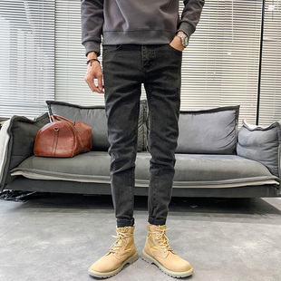 青少年林弯弯小码加绒小脚裤男矮个子2627紧身加厚牛仔裤铅笔裤潮