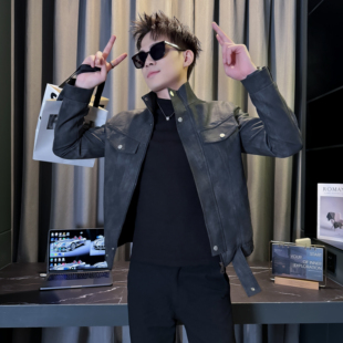 小码立领皮衣外套男款潮流百搭修身短款上衣XS码S号休闲皮夹克160