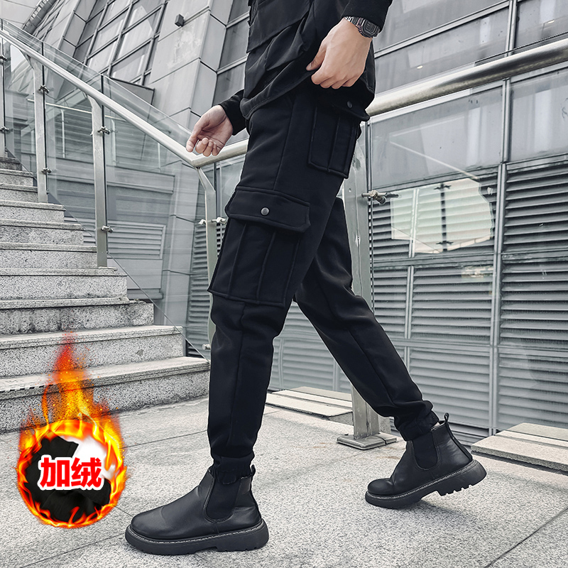 秋冬小码加绒休闲裤男矮个子26号27码修身小脚束脚裤加厚工装裤子