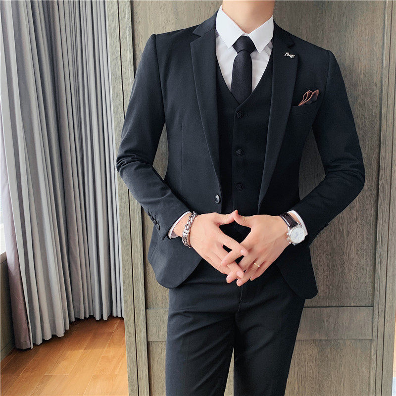 小码矮个子新郎纯色西服套装男XS号码韩版修身商务正装西装三件套