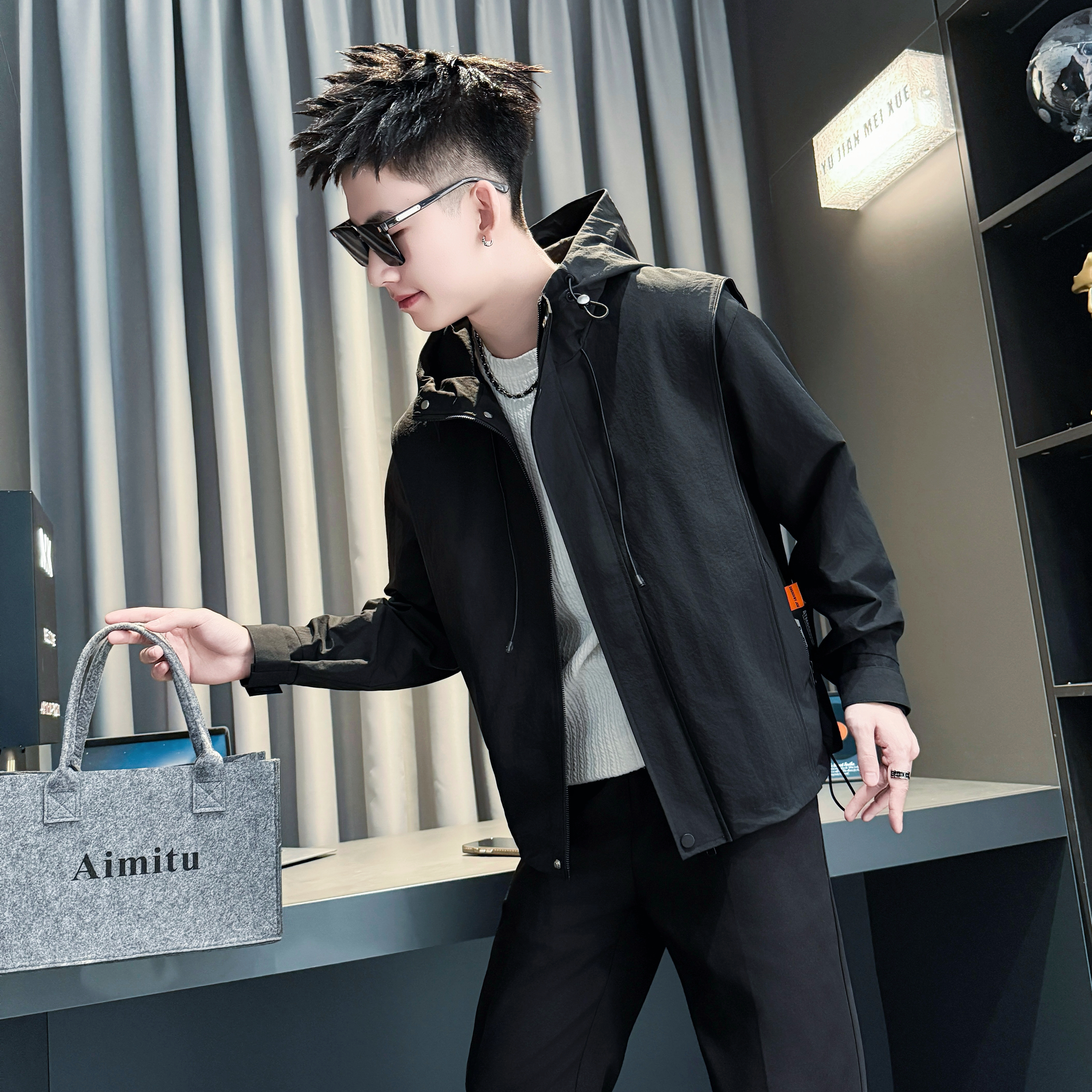 小码男装春秋季连帽夹克男矮个子