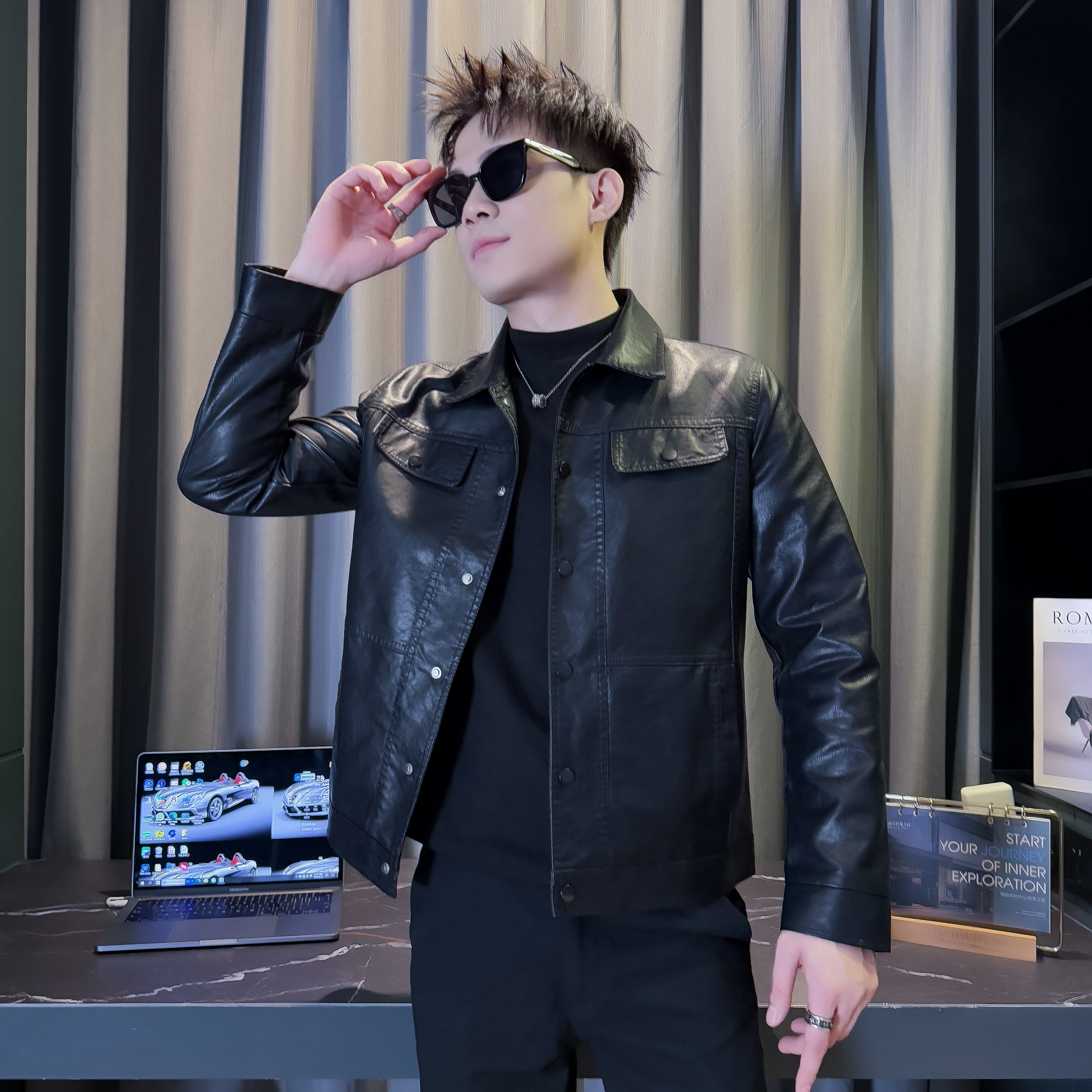小码工装潮牌皮衣外套男装