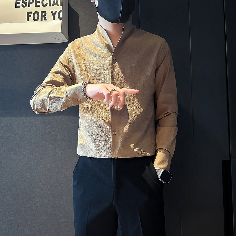 秋季小码立领衬衫男士简约