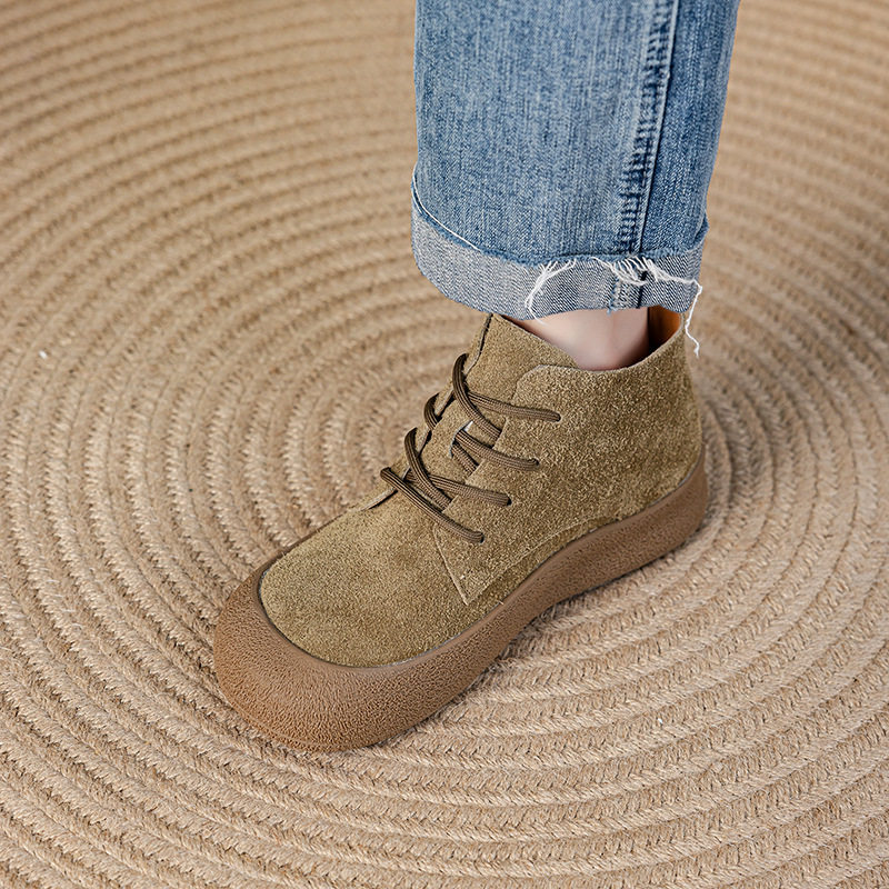 2025秋冬新款反面头层牛皮圆头休闲系带软底加绒大码女鞋41到43,女鞋,时装靴,淘宝优惠券,粉丝福利购,淘宝优惠卷