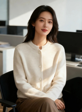 软糯好穿！职场通勤 100%羊绒夹克棒球开衫 贝壳纽25秋女