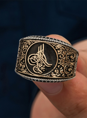 SELIM复古雕花925纯银饰戒指男士个性花纹指环高级潮仿古时尚手工