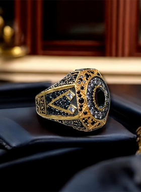 SELIM土耳其定制复古雕花镶钻男士戒指霸气个性金属指环霸气礼物