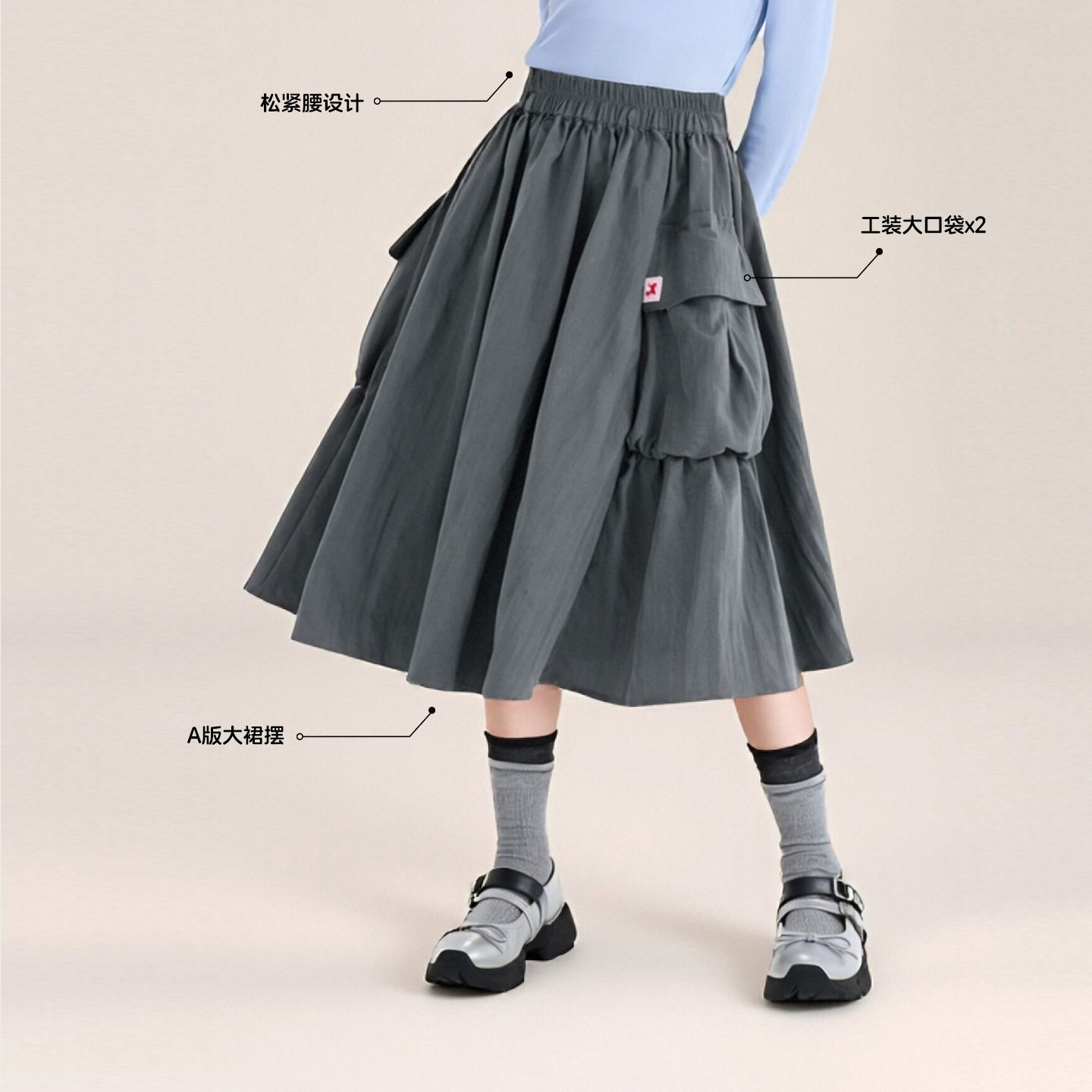 女童百褶半身裙子26夏季新款女孩工装中长款轻薄透气长裙