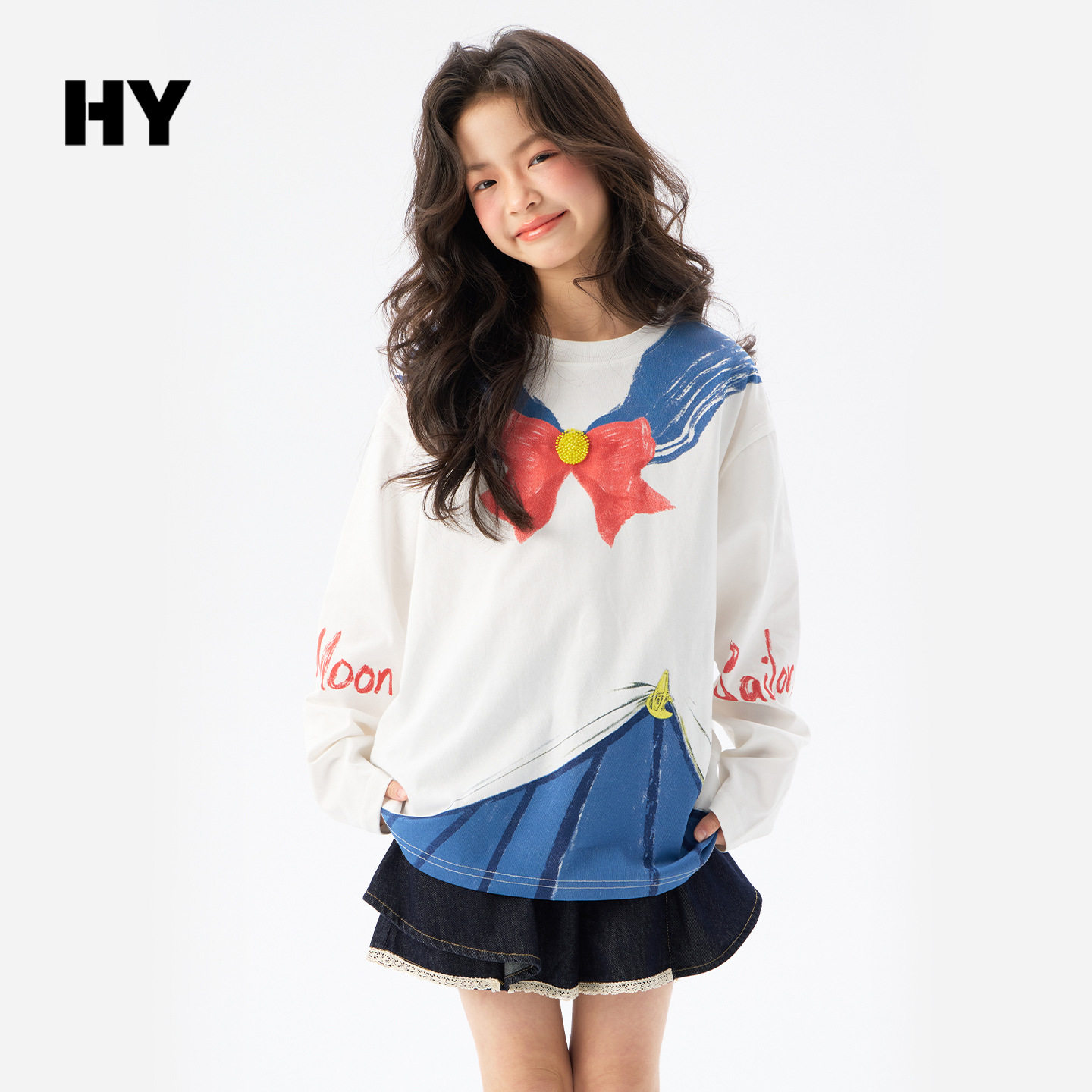 女童长袖T恤春季26新款洋气大女孩蝴蝶结打底衫牛仔短裙潮120~170,童装/婴儿装/亲子装,T恤,淘宝优惠券,粉丝福利购,淘宝优惠卷