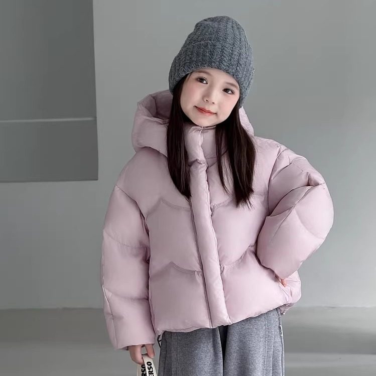 女童羽绒服冬新款女孩短款加厚三防鸭绒外套乌梅灰粉黑色100~170