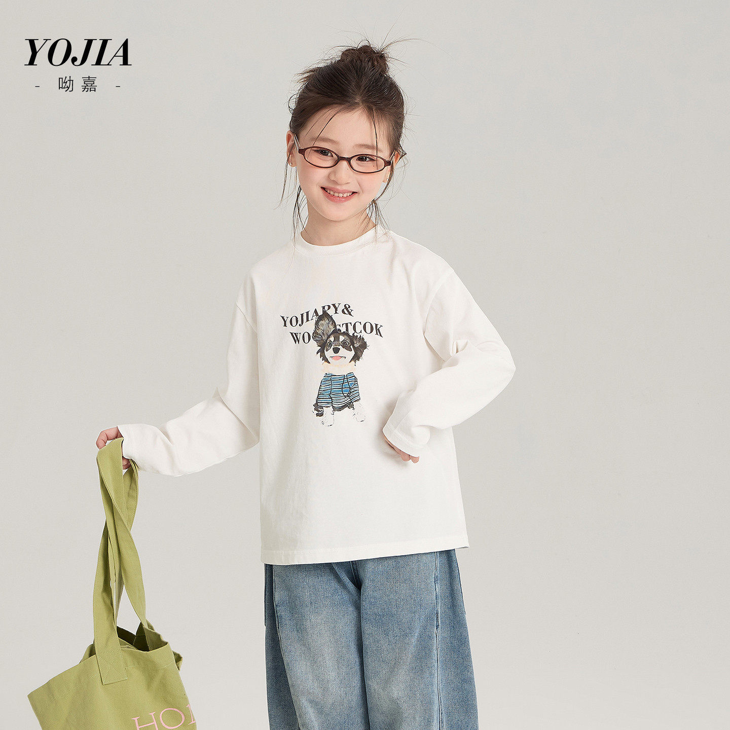 中大女童纯棉T恤春26新款女孩修身长袖上衣儿童打底衫白色110~170