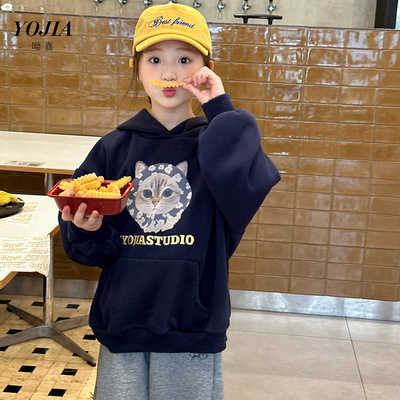 小女孩卡通帽衫加绒保暖儿童上衣