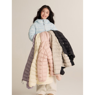 中大女童轻薄连帽羽绒服25冬新款女孩90白鸭绒三防保暖蓝色米紫粉