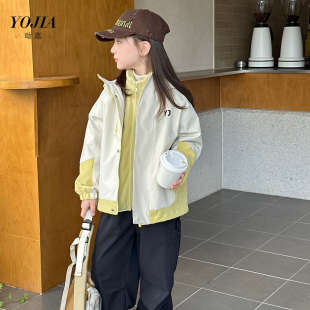 中大女童冲锋衣秋冬装2025新款女孩户外防水三合一可拆卸外套黄色