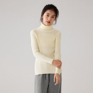 女童高领毛衣冬女孩保暖加厚内搭洋气针织衫上衣米白绿黑咖绿粉色