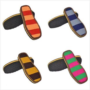 手工编织彩条勾针鞋绣花鞋底冰条线牛奶棉线拖鞋防滑耐磨橡胶鞋底